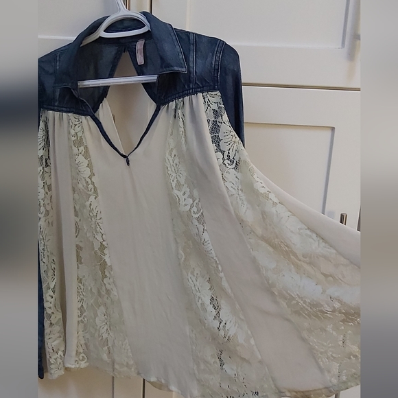 Free People denim and lace top - Picture 8 of 9